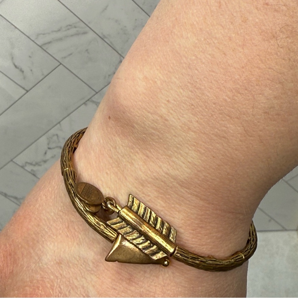 Vintage Sixty Six Gold Arrow Hinged Bangle Bracelet Boho Statement